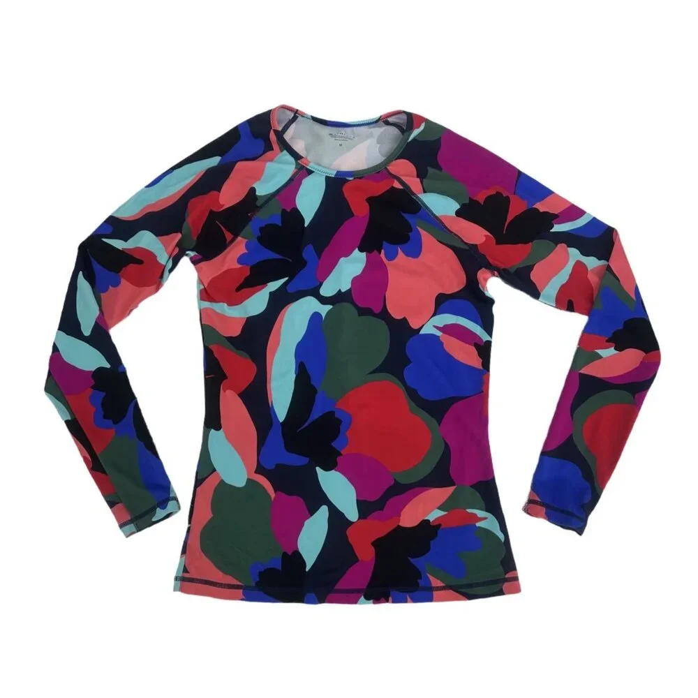 🌈 Athleta Vibrant Abstract Long Sleeve Workout Top Stretch M 🌈 - Picture 2 of 6